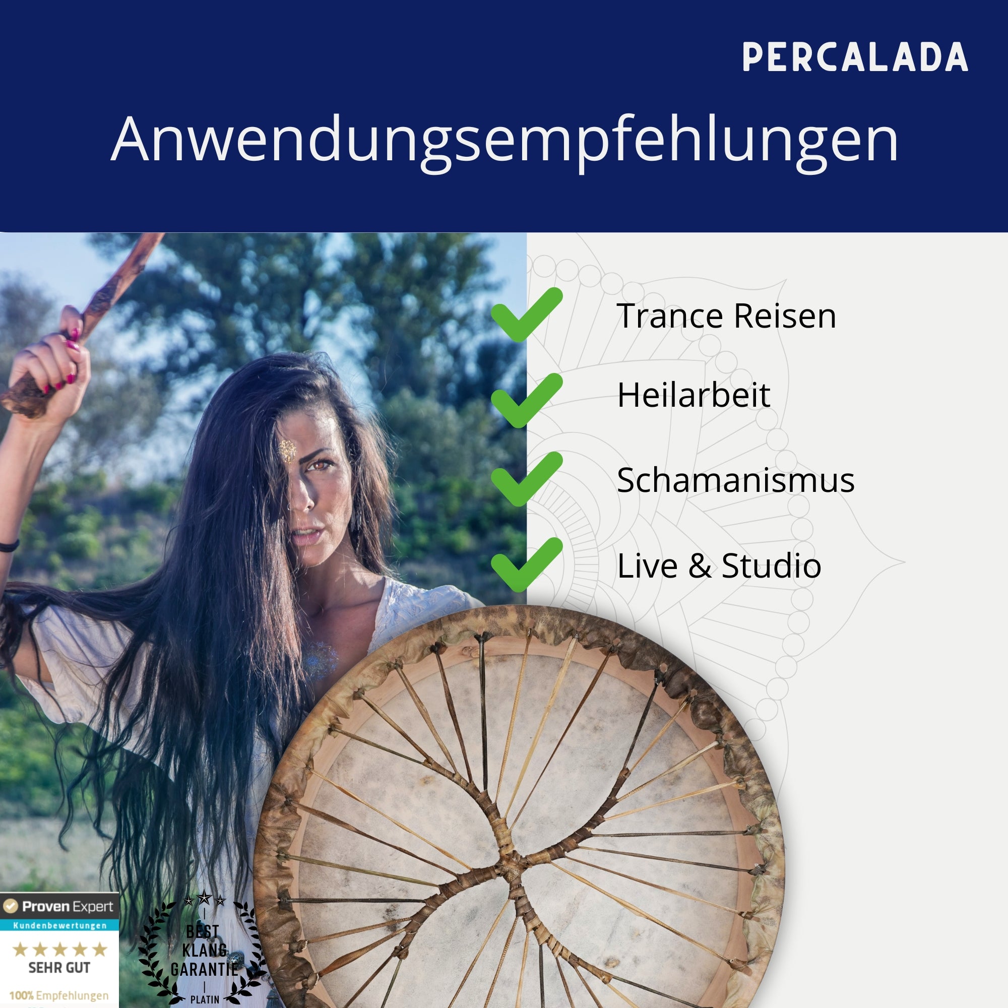 Percalada Schamanentrommel Groß, 45cm Ø Naturfell, inkl. Klöppel