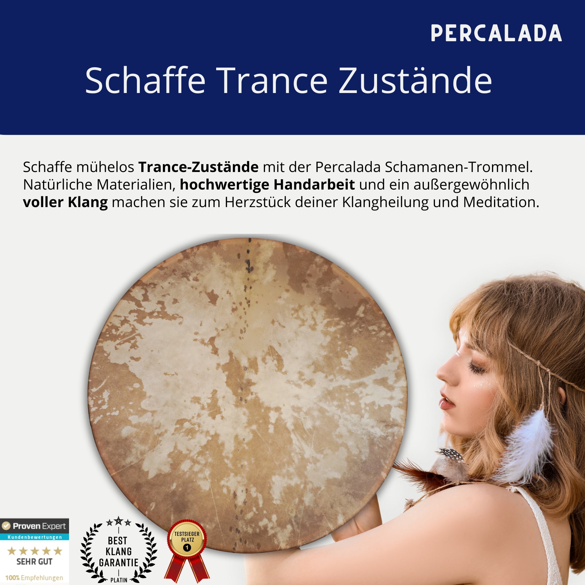 Percalada Schamanentrommel Groß, 50cm Ø Naturfell, inkl. Klöppel