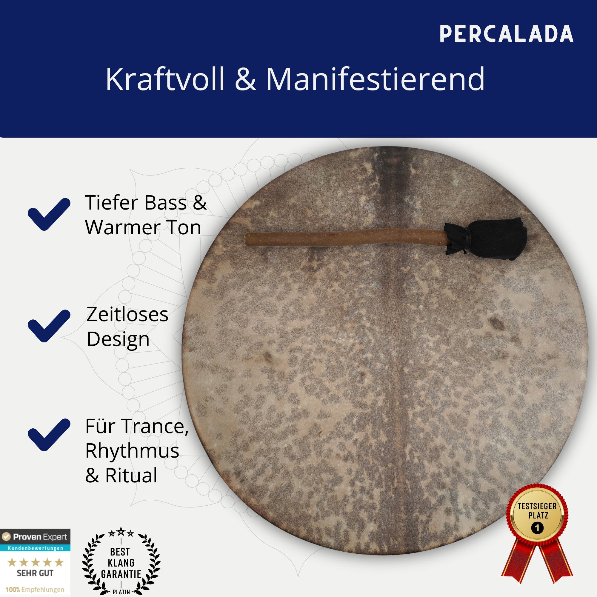 Schamanentrommel Groß, 45cm Ø Naturfell, inkl. Klöppel