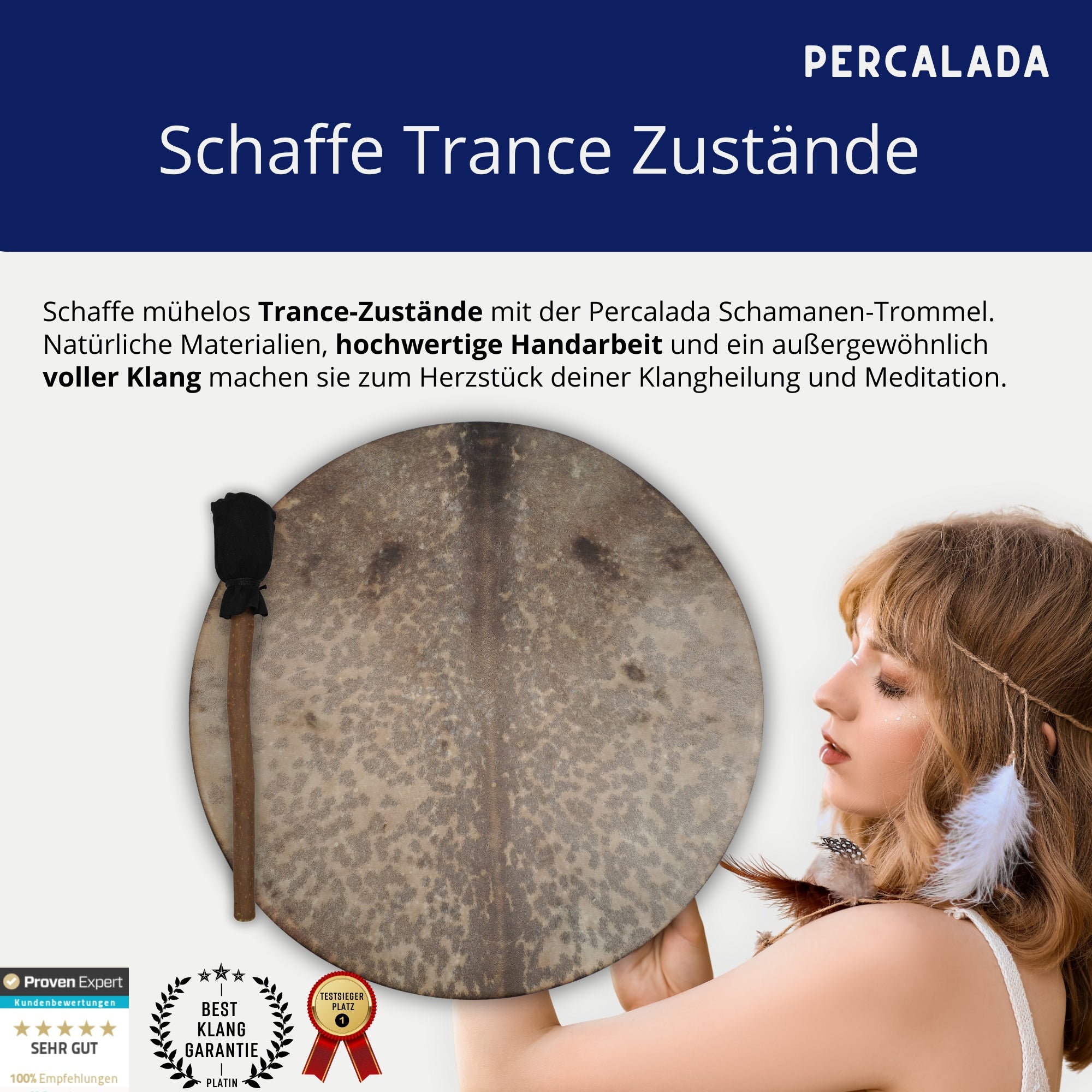 Schamanentrommel Groß, 45cm Ø Naturfell, inkl. Klöppel