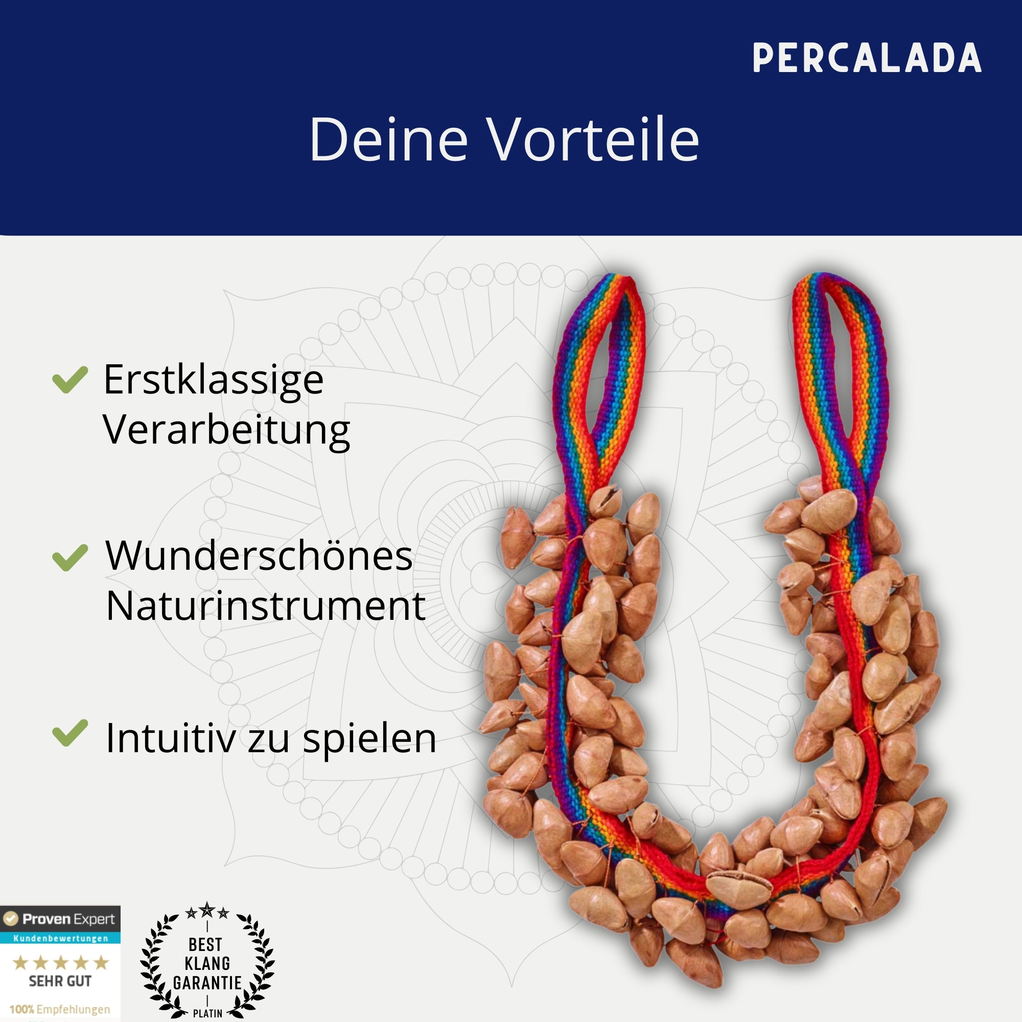 Tobilleraband mit 130 Natur-Nussschalen, 55 cm – warmer Percussion-Klang