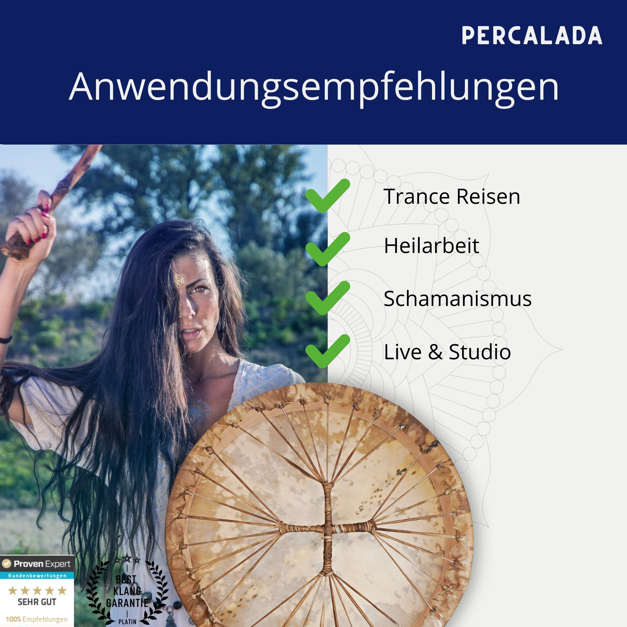 Schamanentrommel Groß, 50cm Ø Naturfell, inkl. Klöppel