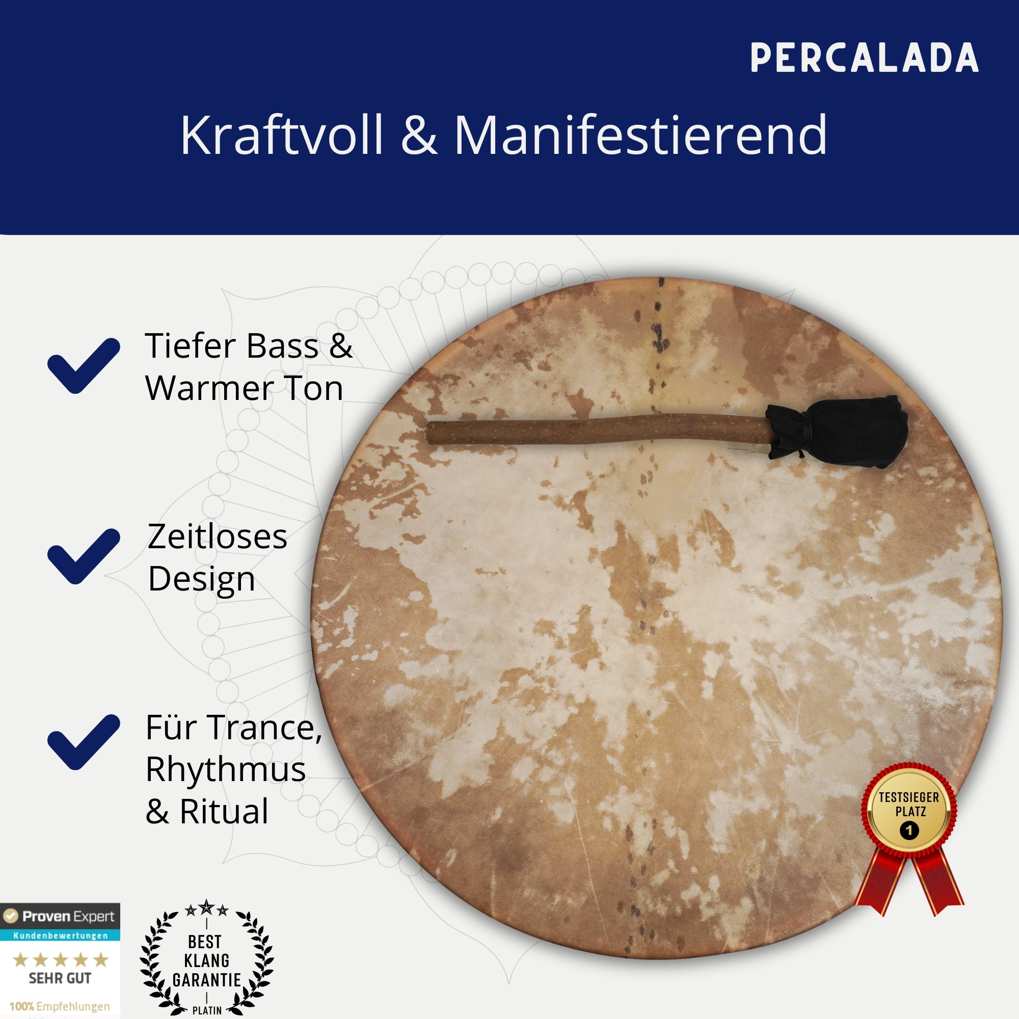 Schamanentrommel Groß, 50cm Ø Naturfell, inkl. Klöppel